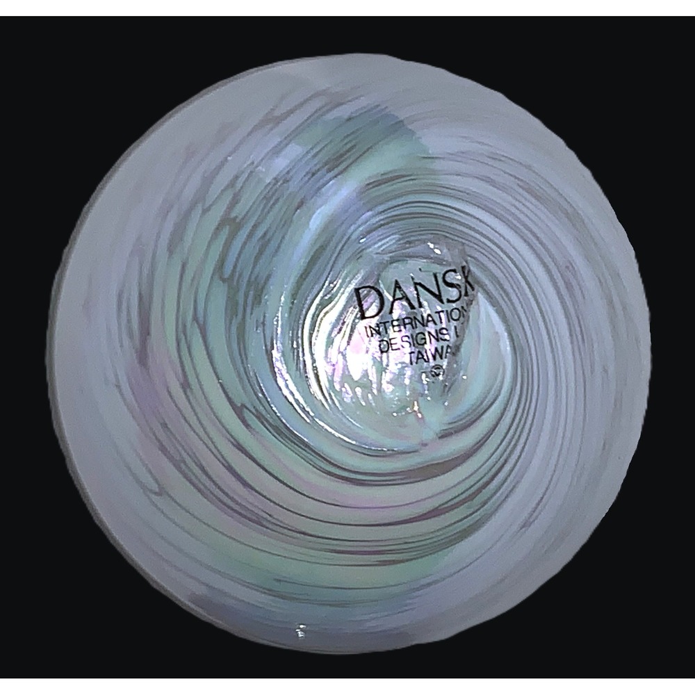 Dansk Blown Glass Spun Iridescent Pearl White Christmas Tree Ornament Ball 1980s - Picture 3 of 5
